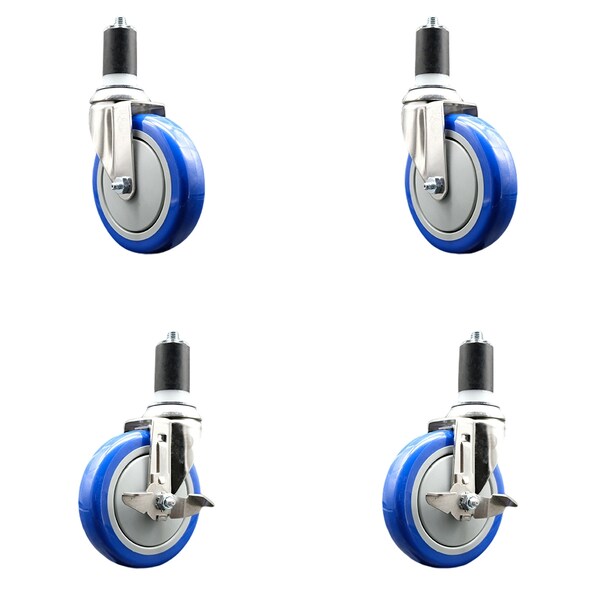 Service Caster 5 Inch 316SS Blue Poly Swivel 1-1/2 Inch Expanding Stem Caster Brake SCC, 2PK SS316EX20S514-PPUB-BLUE-2-TLB-2-112 - main